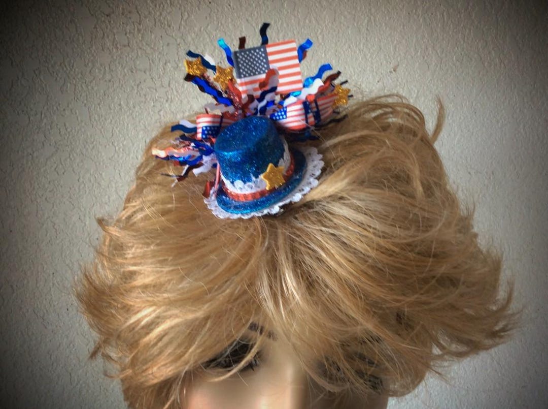 4th of JULY Tiny Little Mini Top Hat Fascinator, Glitter  display picture 1