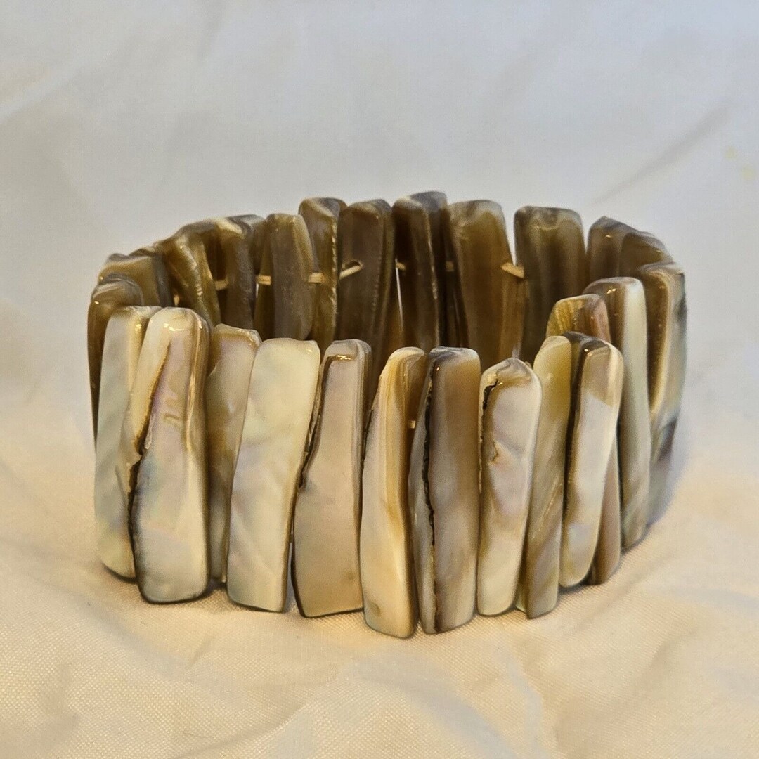 Abalone Shell Stretch Cuff Bracelet 2 Wide Beaded Jewelry Mother of ...