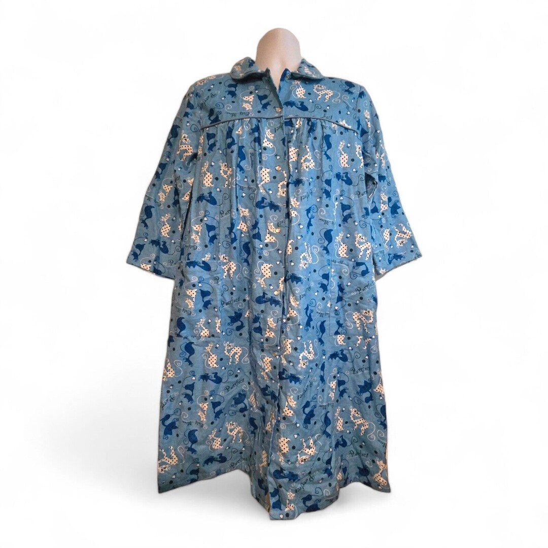 Anthony Richards Flannel Cheshire Cat Robe Housecoat Sz Medium Blue
