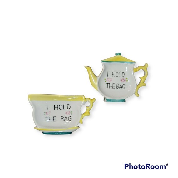 Vintage Tea Bag Holder Set I Hold the Bag Ceramic Cup Tea Etsy