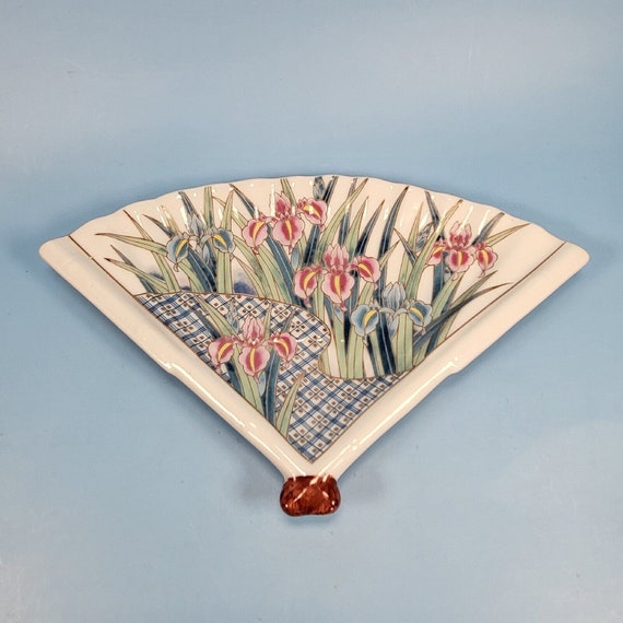 Ayame Amari Style Porcelain Floral Iris Fan Trink… - image 1