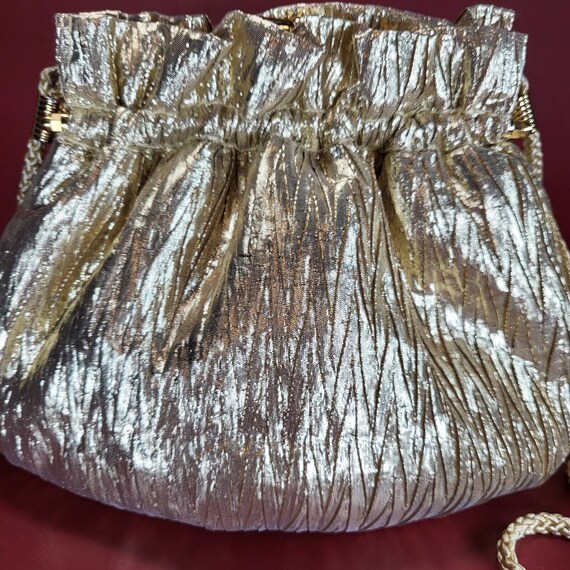 La Regale Lux Gold Metallic Kiss Lock Handbag Evening Bag Pouch Purse Clutch