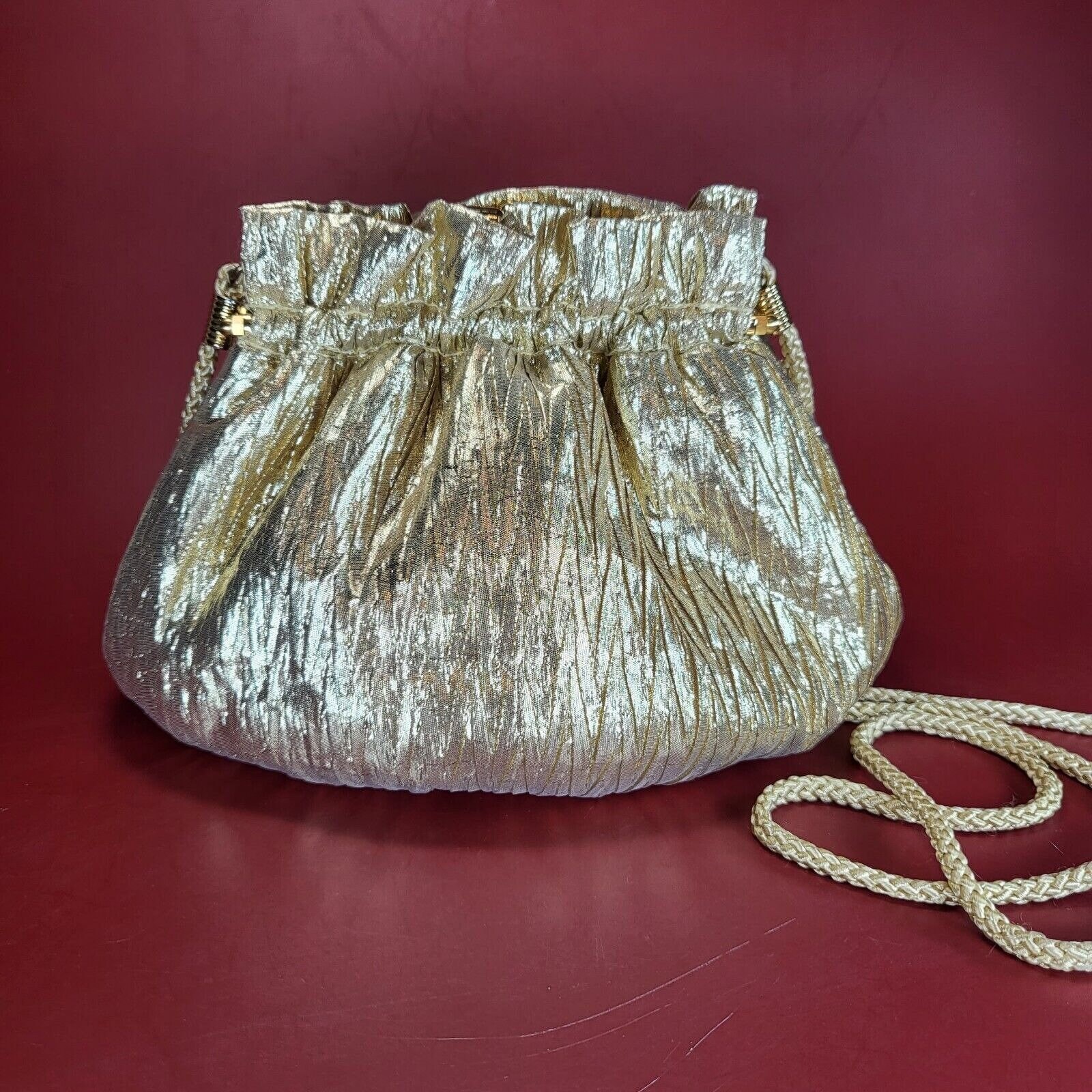 La Regale Lux Gold Metallic Kiss Lock Handbag Evening Bag Pouch Purse Clutch