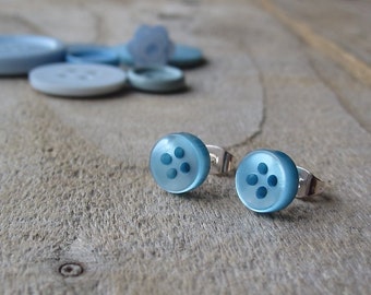 Button Stud Earrings - Light Blue 9mm - Surgical Steel