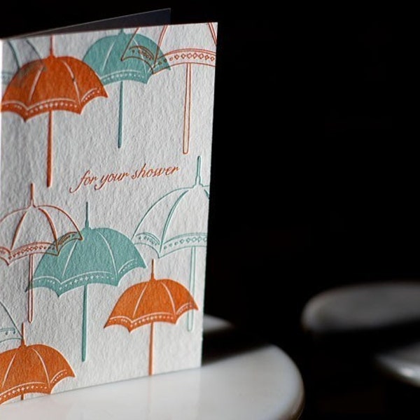 Congratulations Shower Greeting Card - Umbrellas. Bamboo paper, patterned envelope. C4-811T