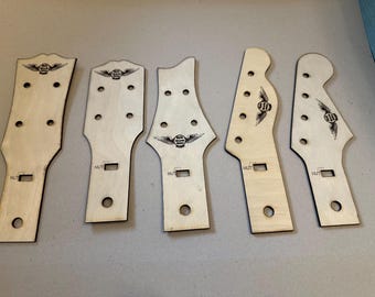 Set of 5 Cigar Box Guitar 4 string headstock templates