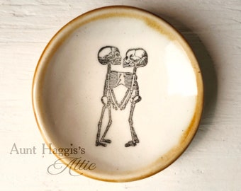 Creepy Conjoined Twins Skeleton Ceramic Bowl, Goth Halloween Decor