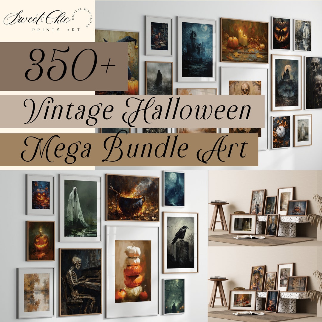 350 MEGA BUNDLE Vintage Halloween Prints Gallery Wall Set, Dark ...