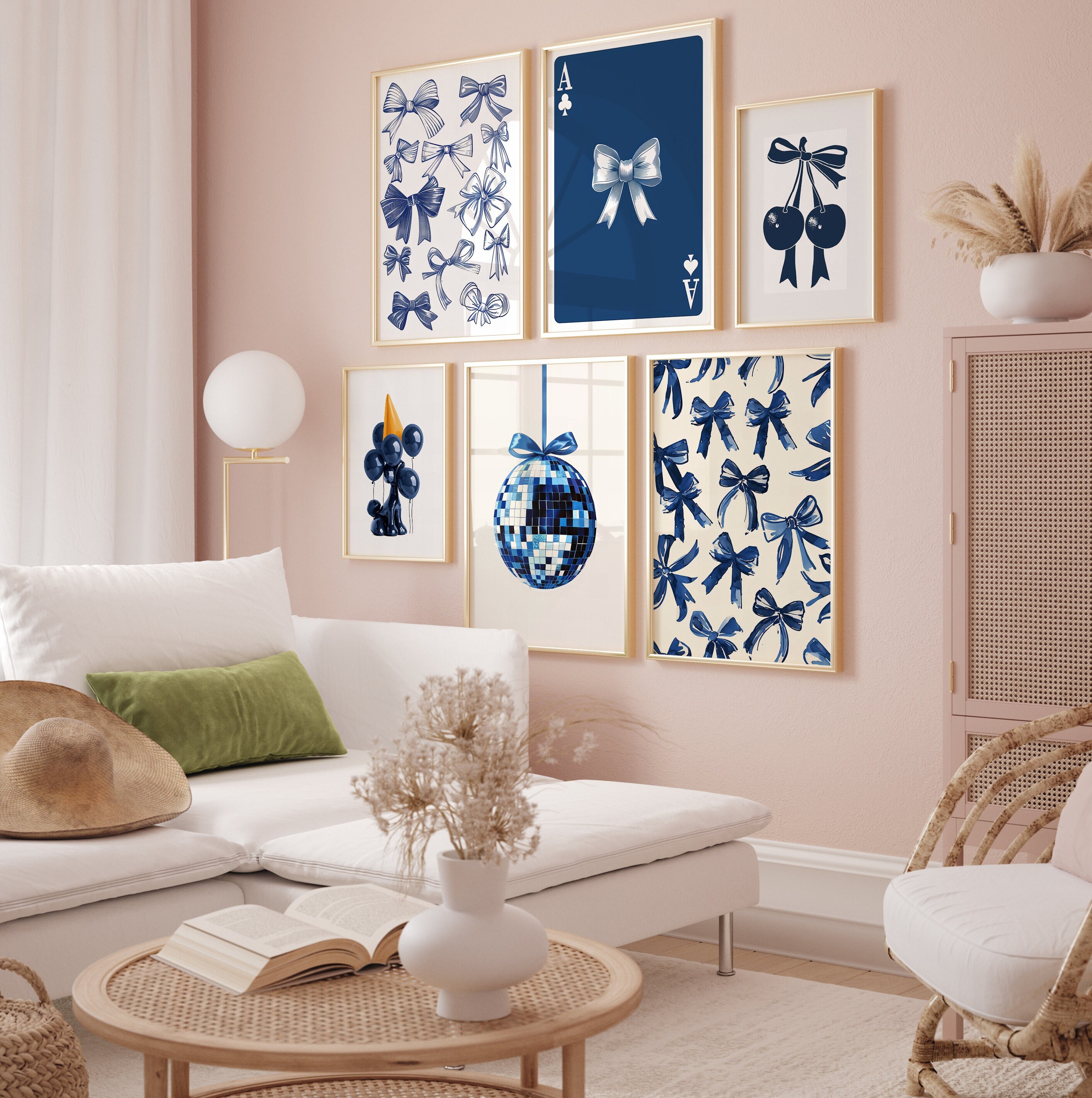 Blue Bows Wall Art Set of 6 Digital Prints, Trendy Bow Print Set ...
