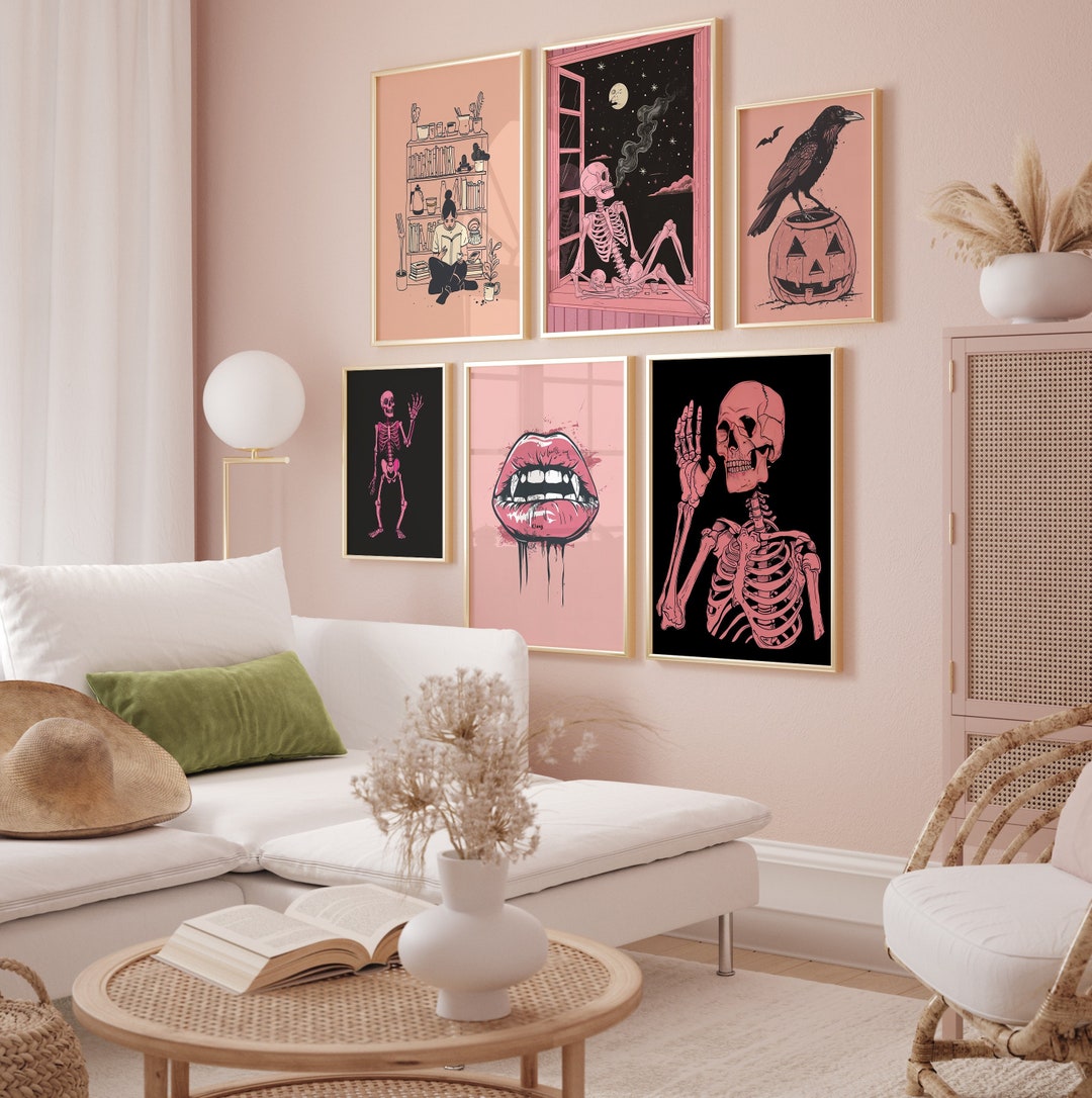 Pink Halloween Gallery Wall Set of 6, Halloween Printables, Coquette ...