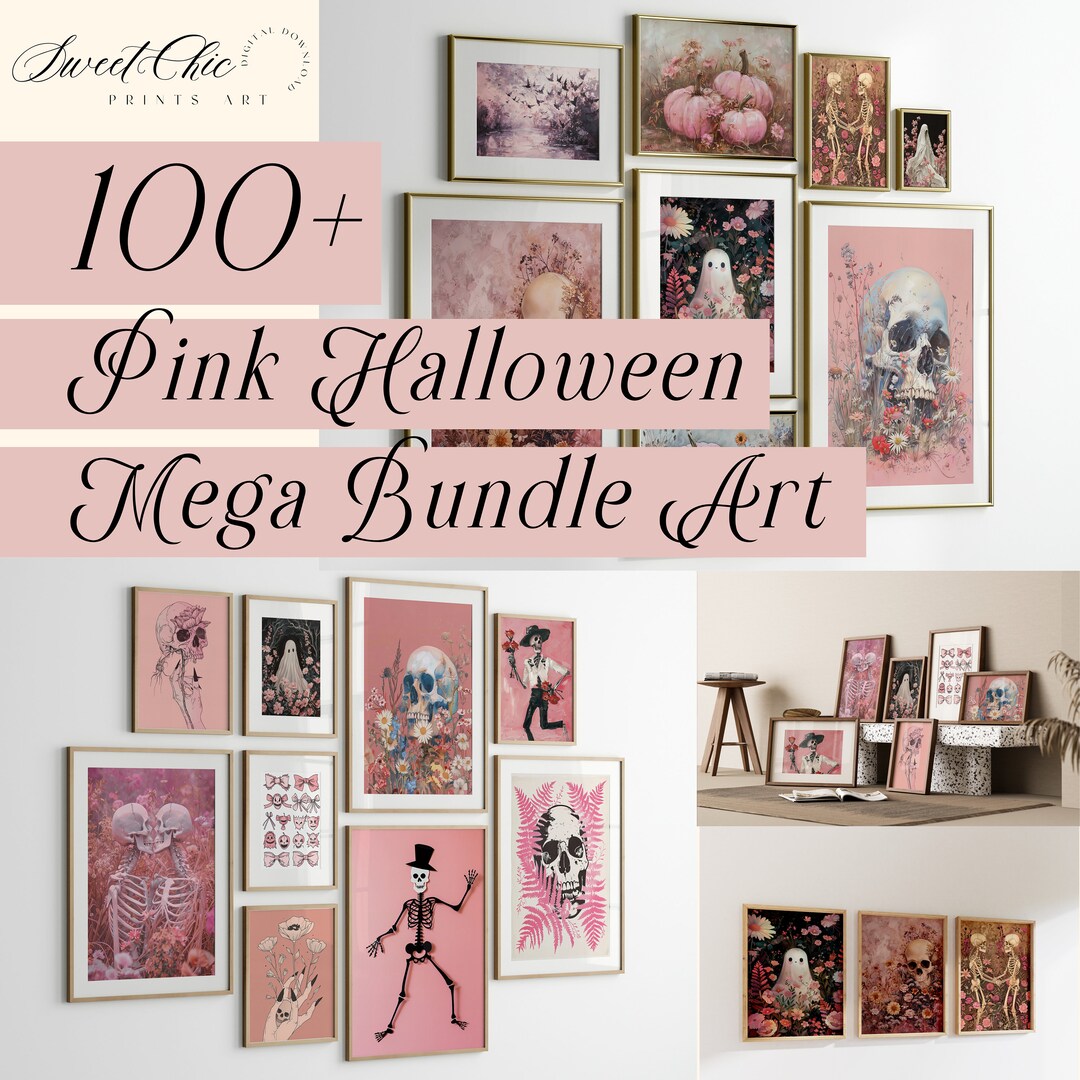 100+ Pink Halloween Mega Bundle Art Prints Download, Halloween Room ...