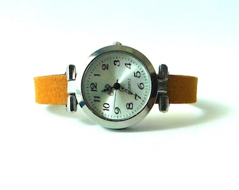 Watch for women, simple design, with custom-size camel suede band.