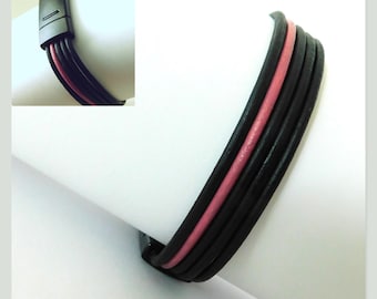 Black Leather Bracelet: Minimalist Stylish, Magnetic Clasp, Custom Sized