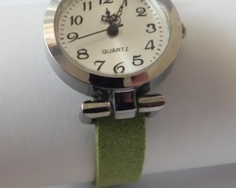 Women's wristwatch, simple design, suede band, custom-size.