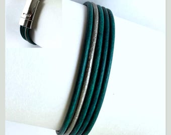 Turquoise Leather Bracelet: Silver Accent, Custom Fit Magnetic Clasp