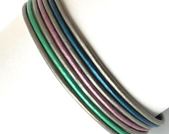 Stylish pastel colors leather bracelet with a magnetic clasp. Custom size bracelet. Exclusive design.