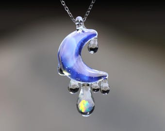 Handmade 925 Silver Moon Opal Pendant Necklace, Charming Jewelry Gift, Glass Art Pendant, Special Gift for her, Birthday Present, For Lady