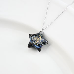 Handmade Firework Glass Star Necklace, 925 Silver Chain, Colorful Artisan Jewelry, Unique Gift for Her, Birthday Christmas Present