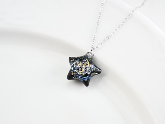 Handmade Firework Glass Star Necklace, 925 Silver Chain, Colorful Artisan Jewelry, Unique Gift for Her, Birthday Christmas Present