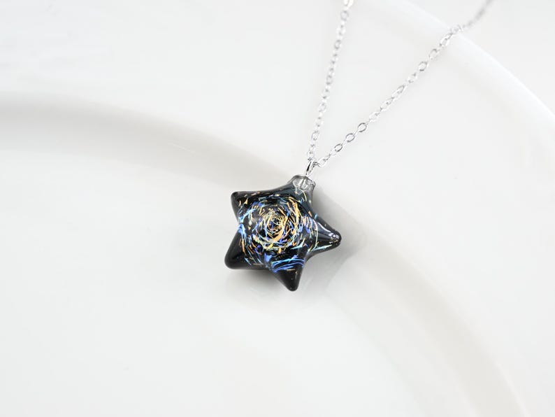 Handmade Firework Glass Star Necklace, 925 Silver Chain, Colorful Artisan Jewelry, Unique Gift for Her, Birthday Christmas Present