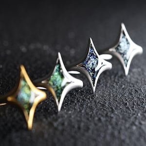 Bague étoile du Nord faite main, bague en argent 925 et plaqué or, art du verre, cadeau romantique, êtres chers ou amis, bagues pour bijoux de feu d'artifice artisanal