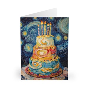 Torta di compleanno in stile Vincent van Gogh - Biglietto di compleanno (confezione da 5) - Ispirato a Vincent van Gogh