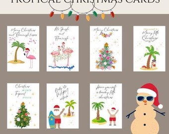 Cartões de Natal Tropicais - Saudações de Natal Personalizadas - Natal Praiano - Designs Tropicais Divertidos
