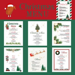 Christmas Menu Template | Instant Download | Xmas Menu | Edit With Templett | Holiday Dinner Menu | Christmas Gift Lists | Winter Menu