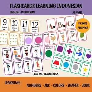 Educational Printables - Indonesian Language Flashcards - Montessori Learning Tools - Digital Flashcards for Kids