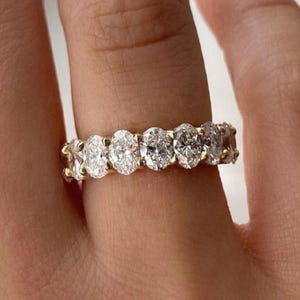 1.35 TC Oval Cut Moissanite Wedding Band-Oval Cut Half Eternity Band-14k Solid Yellow Gold-Matching Band-Oval Stacking Band-Wedding Jewelry.