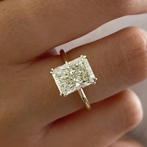 3 CT Elongated Radiant Cut Moissanite Ring-Colorless Radiant Ring-Dainty Proposal Ring-14k Solid Gold-Double Claw Prongs-Lovely Wedding Gift