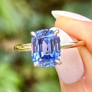 Minimal 1.75 CT Blue Sapphire Cushion Cut Ring-14k Solid Yellow Gold Ring-Elongated Cushion Wedding Ring-September Birthstone Ring-In Trends