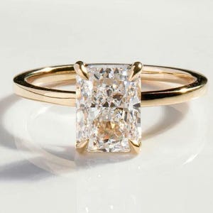 Dainty 2.25 CT Radiant Cut Engagement Ring-Iced Out Radiant Cut Moissanite-Solitaire Wedding Ring-14k Solid Yellow Gold-Jewelry Gift For Her