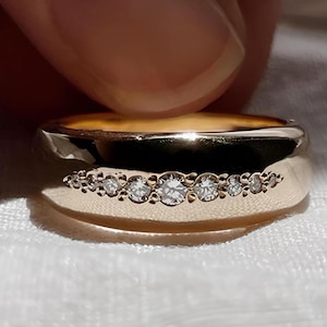 14k Gold Diamond Wedding Band - Unique Stacking Ring for Women, Anniversary & Birthday Gift, Promise Ring with Diamond Edge.