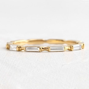 14K Solid Gold Horizontal Baguette Moissanite Wedding Ring, Full Eternity Baguette Moissanite Wedding Band, Dainty Baguette Ring.