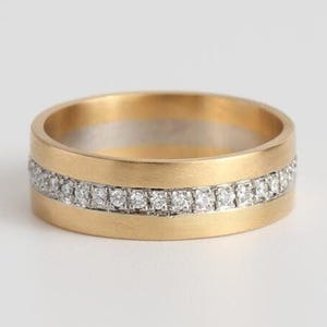 Men&#39;s Diamond Wedding Band, 14K Gold Moissanite Diamond Matt Finished Channel Set Band For Men, Anniversary Gift, 6.00 MM Broad Band for Him