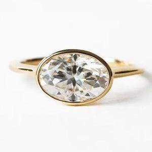 Oval Cut Moissanite Diamond Ring, 2 Ct Bezel Set in 14k Gold, Exquisite Wedding or Anniversary Gift for Her & Love.