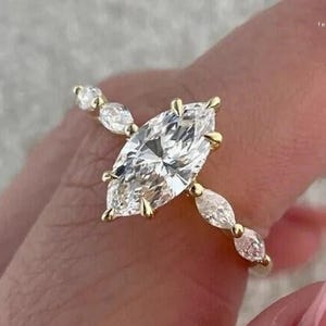 2 CT Marquise Cut Hidden Halo Moissanite Engagement Ring, Hidden Halo Wedding Ring, 14K Solid Gold Ring, Anniversary Promise Rings for Women