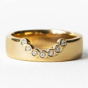 14k Solid Gold Moissanite Diamond Ring for Women Deep Curve, Thick Band Pave Stack, U-Shaped Nesting Chevron Ring Enhancer Ideal Bridal Ring