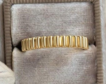 Anillo de bodas acanalado en oro blanco amarillo rosa de 14 quilates, diseño minimalista, joyería fina fina, regalo de cumpleaños, San Valentín, Navidad.