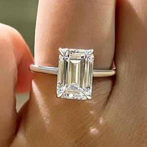 3 CT Emerald Cut Moissanite Engagement Ring 14K White Gold Ring Anniversary Ring Emerald Cut Ring Emerald Cut Solitaire Ring Promise Ring.