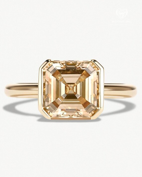 4.05 CT エクセレント アッシャーカット ソリティア - シャンパン