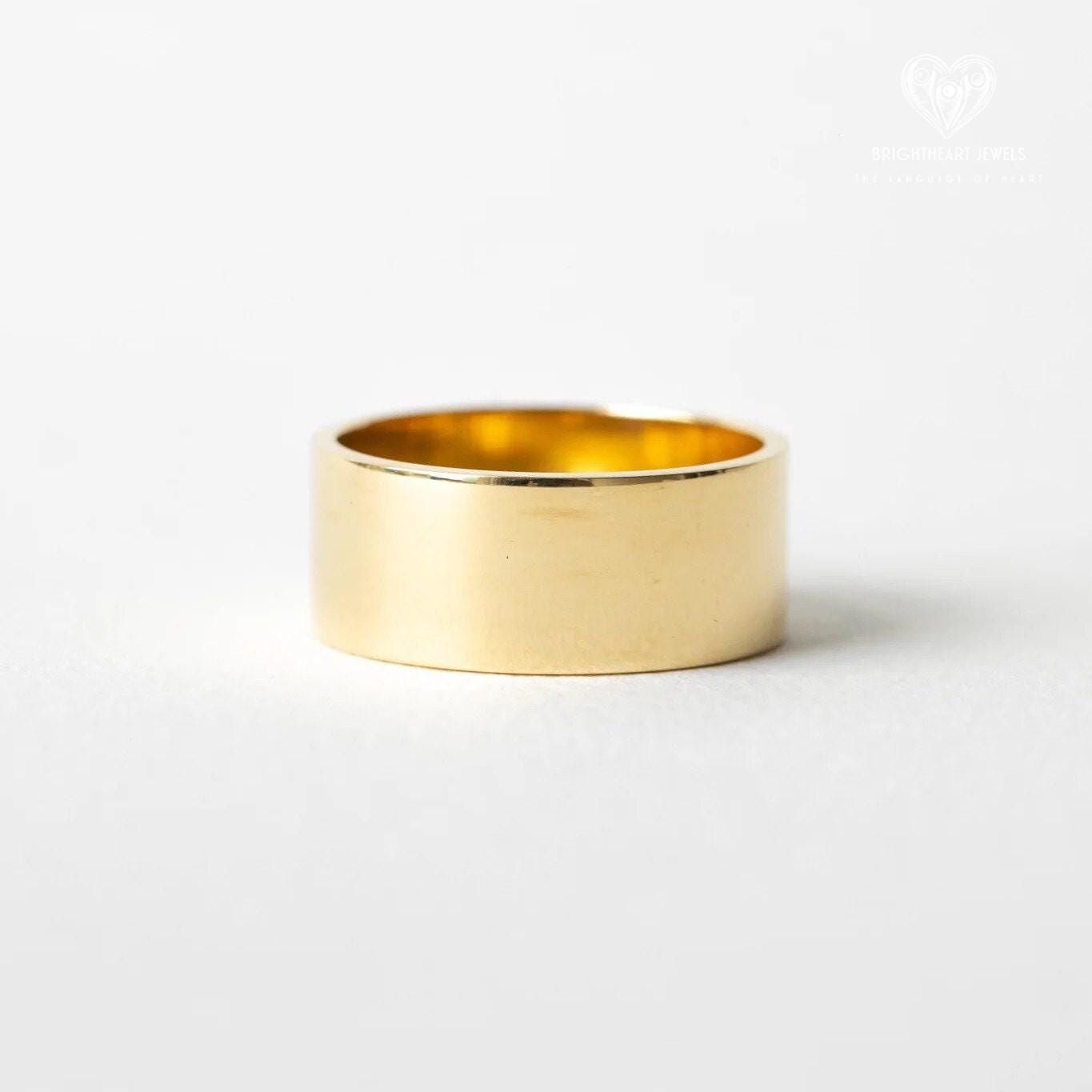 14k Yellow Gold Wedding Band, 9mm Flat Polished Ring, Perfect for Men and Women, Ideal Anniversary or Wedding Gift.