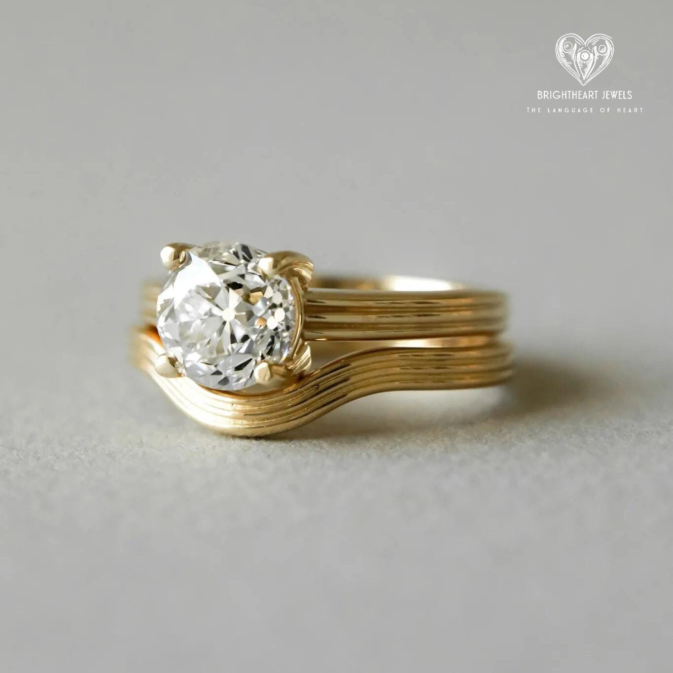 14k Solid Gold Plain Stacking Ring, Simple Curved Wedding Band, Women's ...