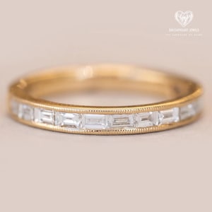 Alliance en or 14 carats avec diamants baguette - Bague d&#39;éternité 2,50 mm, alliance minimaliste empilable.