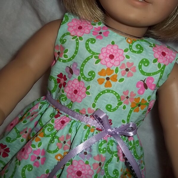 Light Green Floral Dress / Doll Clothes fits American Girl doll