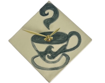 Coffee Time ceramic clock square shape black design with clear glaze