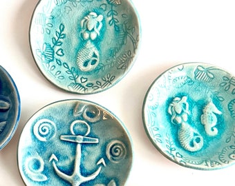 Nautical mermaid nautical design soap dish also for trinkets blue glaze glaze handmade ring dish ceramic ocean designer