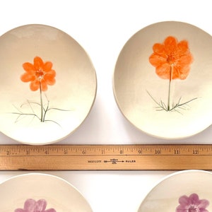 Botanical design ceramic Dish: orange or purple white stoneware clay with pressed Cosmos flower 6 plate handmade by gardener image 1