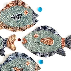 Whimsical Ceramic Fish Wall Decor: Handmade Nautical Pottery
